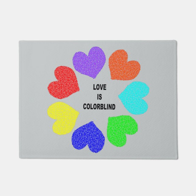 Interracial Love Rainbow Hearts Door Mat (Front)