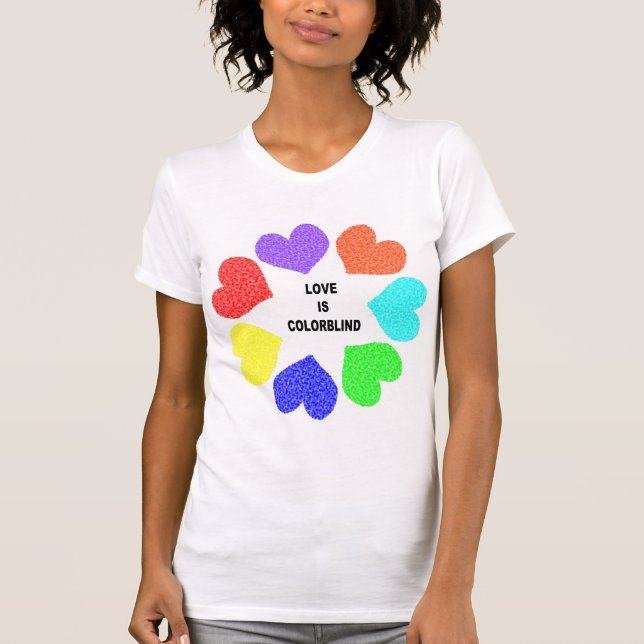 Interracial Love Rainbow Hearts Ladies T Shirt (Front)