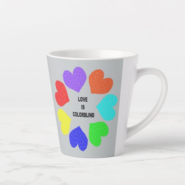 Interracial Love Rainbow Hearts Latte Mug (Right)
