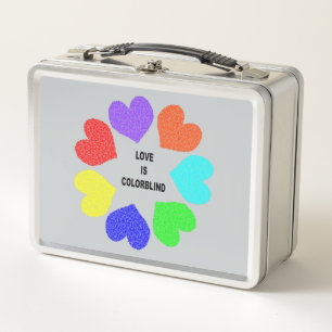 Interracial Love Rainbow Hearts Metal Lunch Box