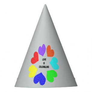 Interracial Love Rainbow Hearts Party Hat