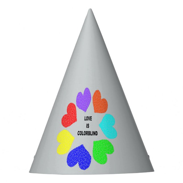 Interracial Love Rainbow Hearts Party Hat (Front)