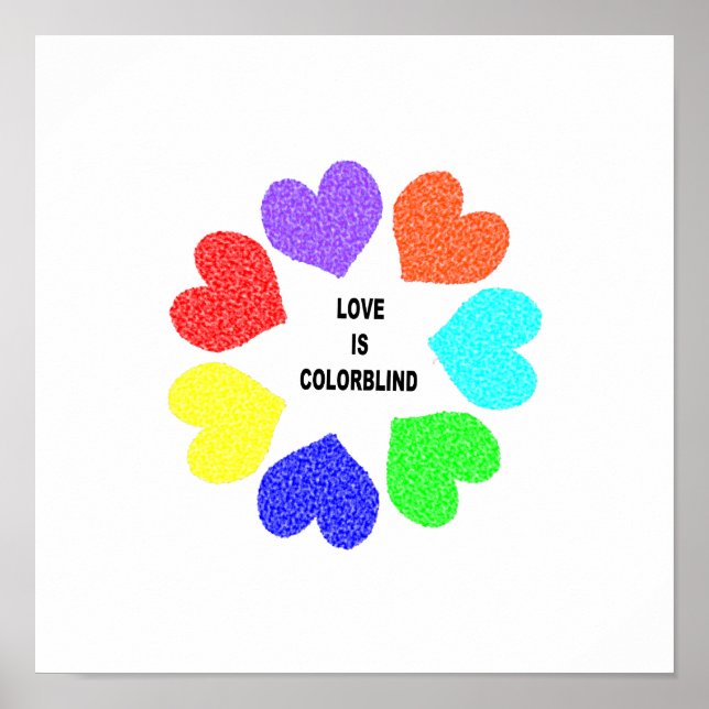 Interracial Love Rainbow Hearts Poster (Front)