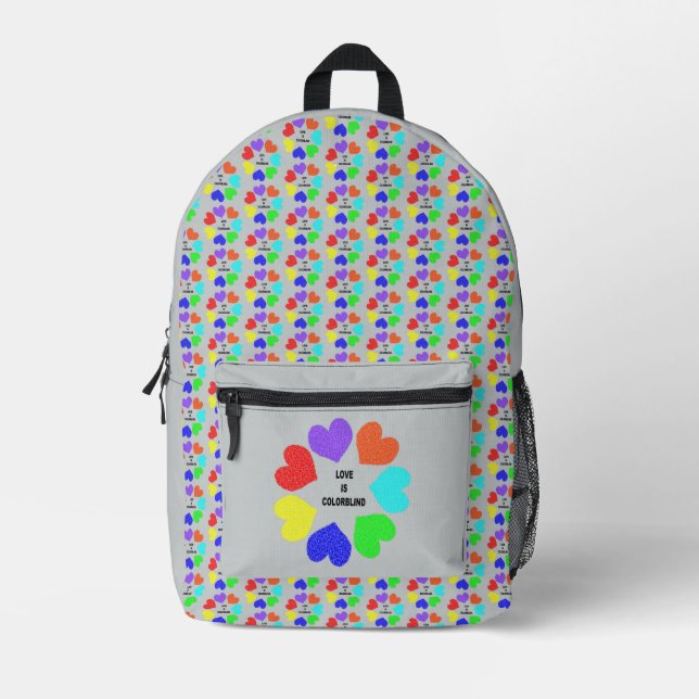 Interracial Love Rainbow Hearts Printed Backpack (Front)