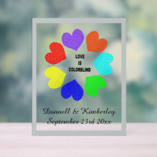 Interracial Love Rainbow Hearts Wedding Acrylic Sign