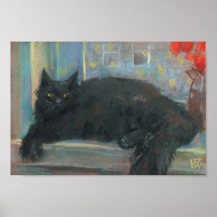 Interrupted Nap, Black Cat Impressionism Painting Poster