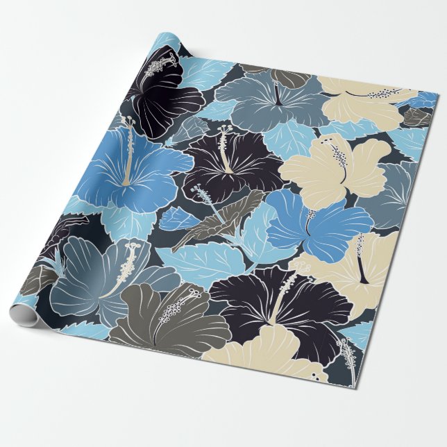 Intersecting curved elegant stylised hibiscus flow wrapping paper (Unrolled)