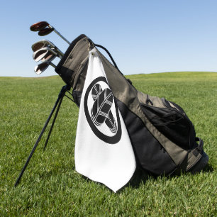 Intersecting hawk feathers in circle golf towel