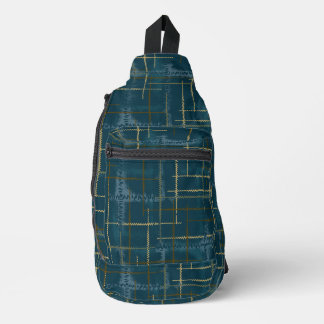 Intersecting lines and shapes creates a textured sling bag