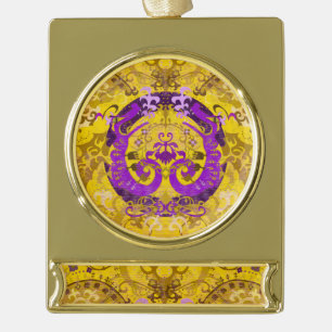 Intersex Pride Flag Colours Dragon Damask Gold Plated Banner Ornament