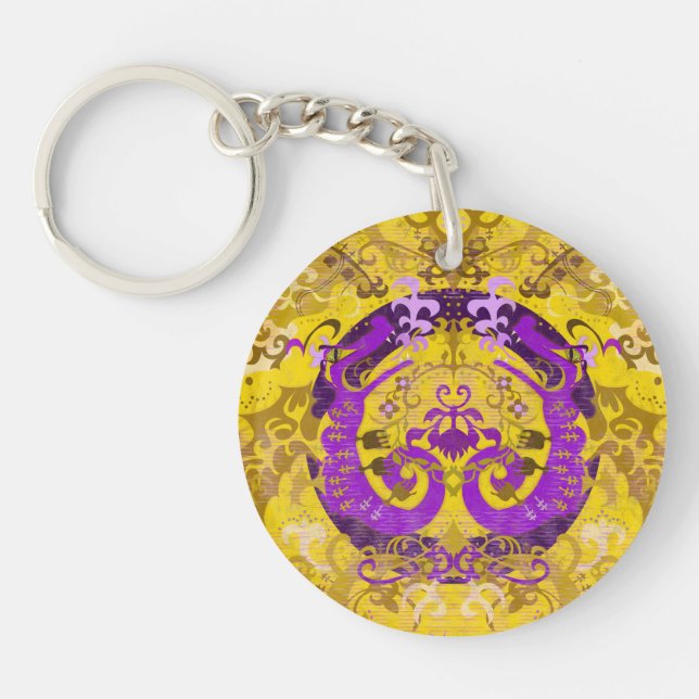 Intersex Pride Flag Colours Dragon Damask Key Ring (Front)