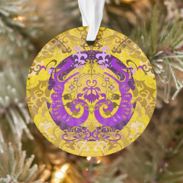Intersex Pride Flag Colours Dragon Damask Ornament (Tree)