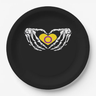Intersex Pride Skeleton Halloween Goth Heart Class Paper Plate