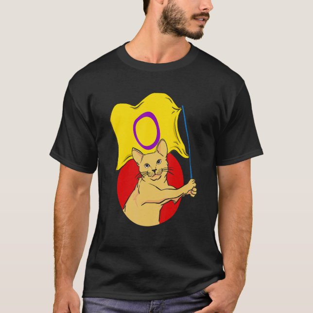 Intersexual Flag Cat  Nonbinary Gender T-Shirt (Front)