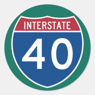 Interstate 40 (I-40) Highway Sign (pack of 6/20) Classic Round Sticker