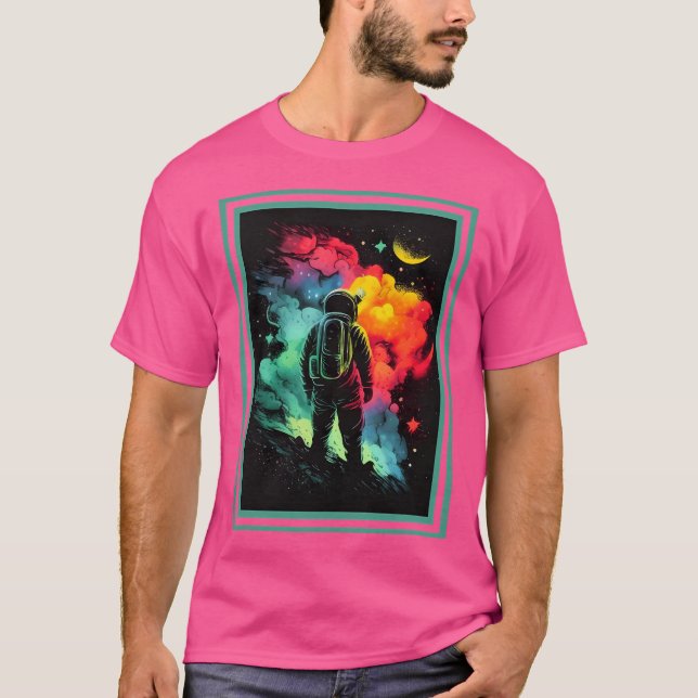 Interstellar Odyssey Vibrant Astronaut Exploration T-Shirt (Front)
