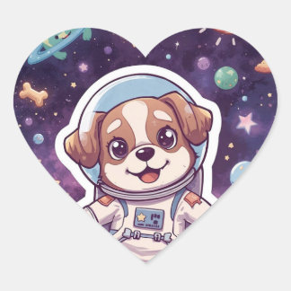 Interstellar Paws – Cute Space Dog in Adventure Heart Sticker