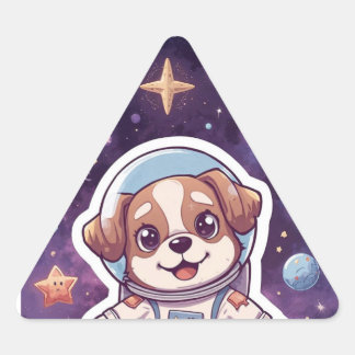 Interstellar Paws – Cute Space Dog in Adventure Triangle Sticker