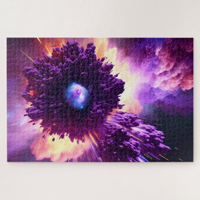 Interstellar purple nebula clouds in solar system jigsaw puzzle (Horizontal)