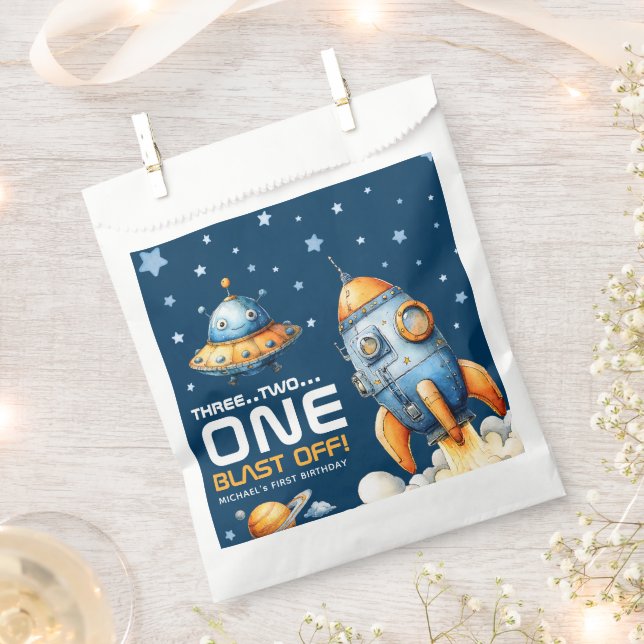 Interstellar Rocket Launch Blast Off 1st Birthday Favour Bags (Clipped)
