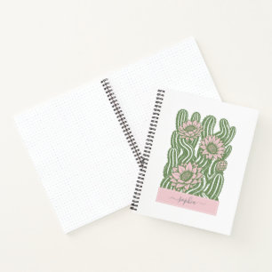 Intertwined cactus linocut sage green blooming notebook