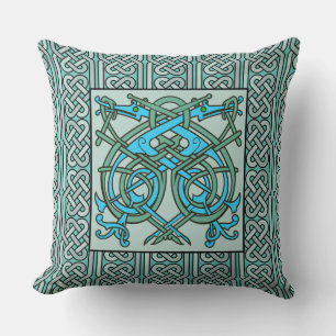 Intertwined Celtic Dragon Blue Throw Pillow
