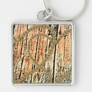 Intertwined hearts love rope heart wood wooden key ring