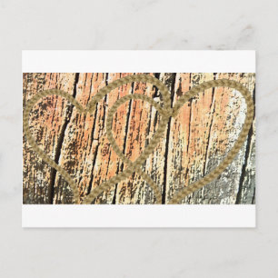 Intertwined hearts love rope heart wood wooden postcard