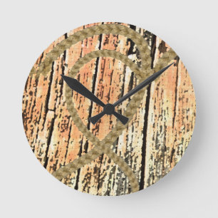 Intertwined hearts love rope heart wood wooden round clock