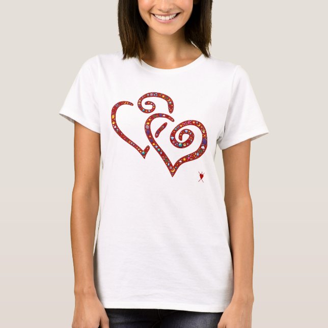 Intertwined hearts, red, emoji-filled design T-Shirt (Front)
