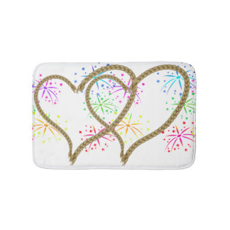 Intertwined hearts tangled rope romantic fireworks bath mat