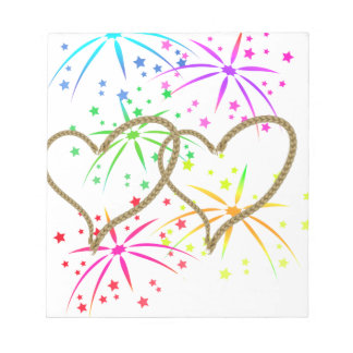 Intertwined hearts tangled rope romantic fireworks notepad