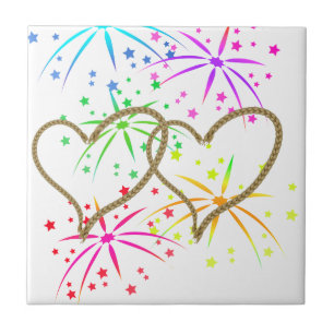 Intertwined hearts tangled rope romantic fireworks tile