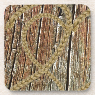Intertwined hearts tangled rope romantic wooden coaster
