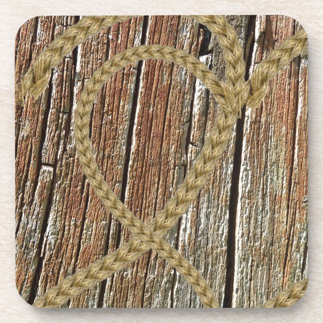 Intertwined hearts tangled rope romantic wooden coaster (Front)