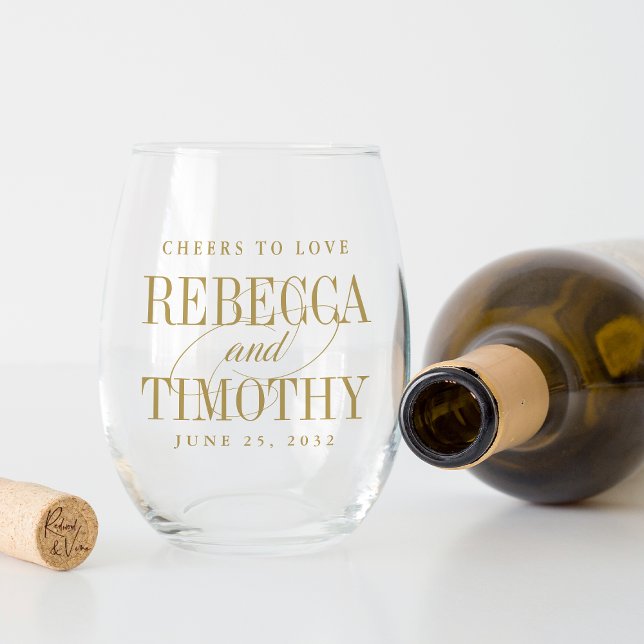 Intertwined | Personalised Cheers to Love Wedding Stemless Wine Glass (Creator Uploaded)