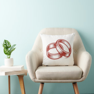 Intertwined Rings Wedding Pillow - Red & Gold Ann