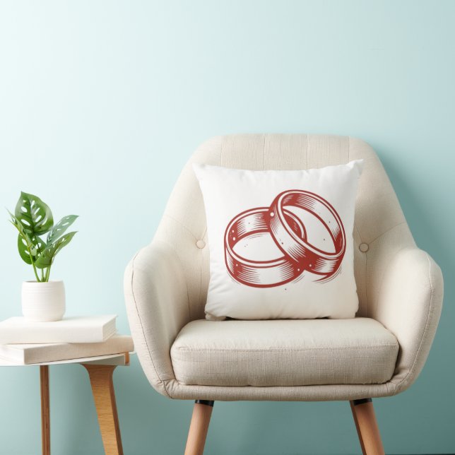 Intertwined Rings Wedding Pillow - Red & Gold Ann (Chair)