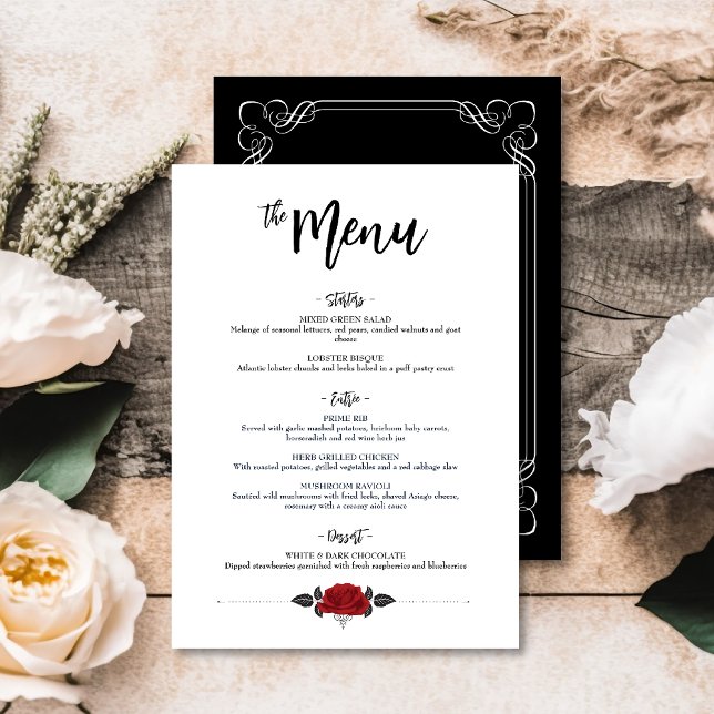 Intertwined Romantic Red Roses Wedding Flat Menu (Creator Uploaded)