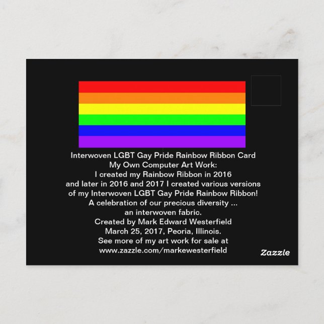 Interwoven LGBT Gay Pride Rainbow Ribbon! Postcard (Back)