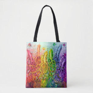 Interwoven Rainbow Squids Tote Bag