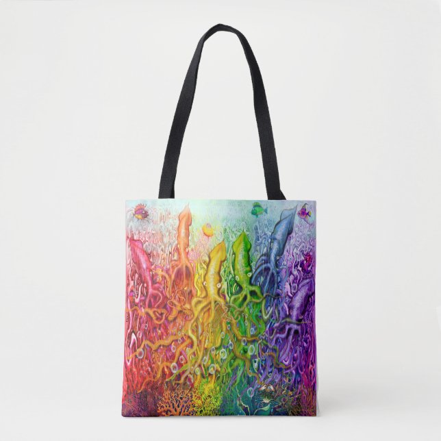 Interwoven Rainbow Squids Tote Bag (Front)