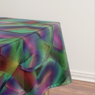 Interwoven tapes of darkened colourful tablecloth