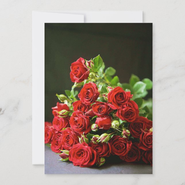 Intimate Close-Up Red Rose Hand-Held Engagement  Invitation (Back)