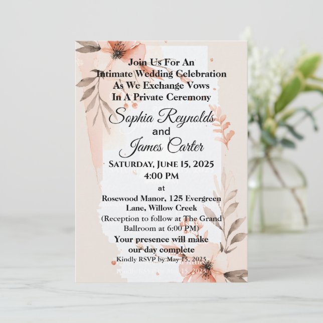 Intimate Micro | Elegant Elopement Wedding  Invitation (Standing Front)