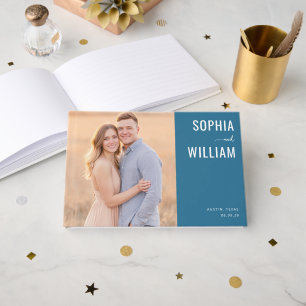 Intimate Teal Minimalist Photo Guest Book