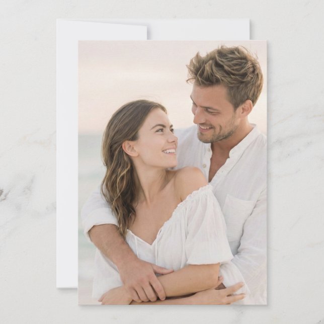 Intimate White Beach Photo Invitation (Front)