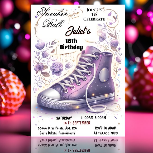 Into Chic Shoe Girl Sweet 16 Sneaker Ball Birthday Invitation (Creator Uploaded)