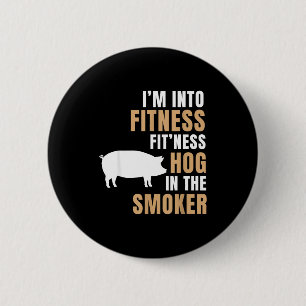 Into fitness hog bbq smoker roaster funny pig 6 cm round badge