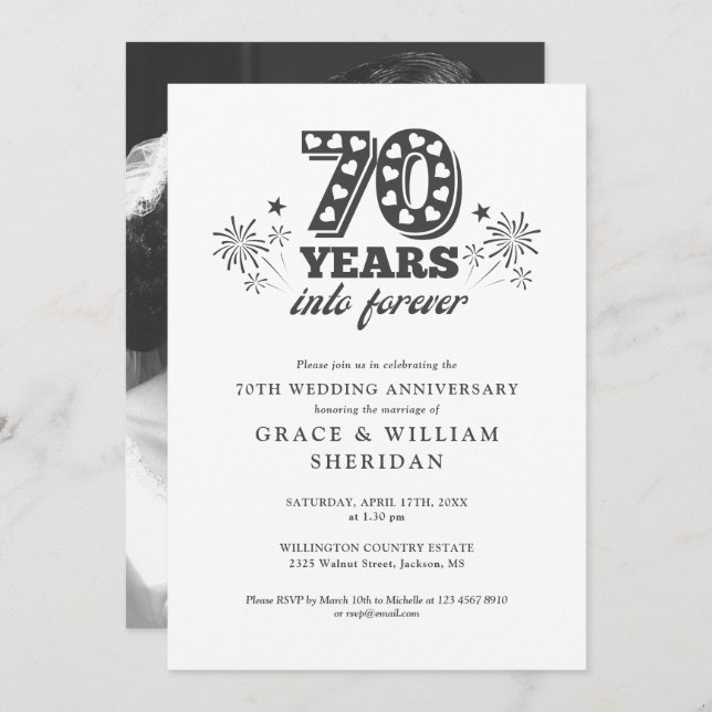 Into Forever 70th Wedding Anniversary Photo Invitation (Front/Back)